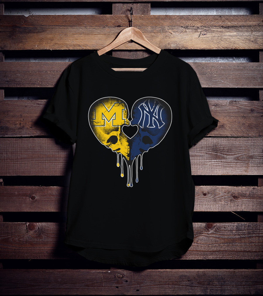 Michigan Yankees Skull Heart Love T-Shirt