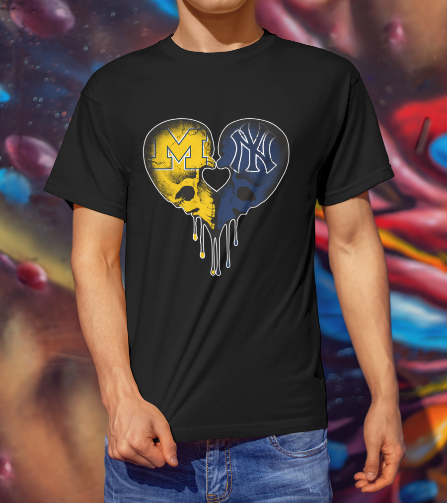 Michigan Yankees Skull Heart Love T-Shirt