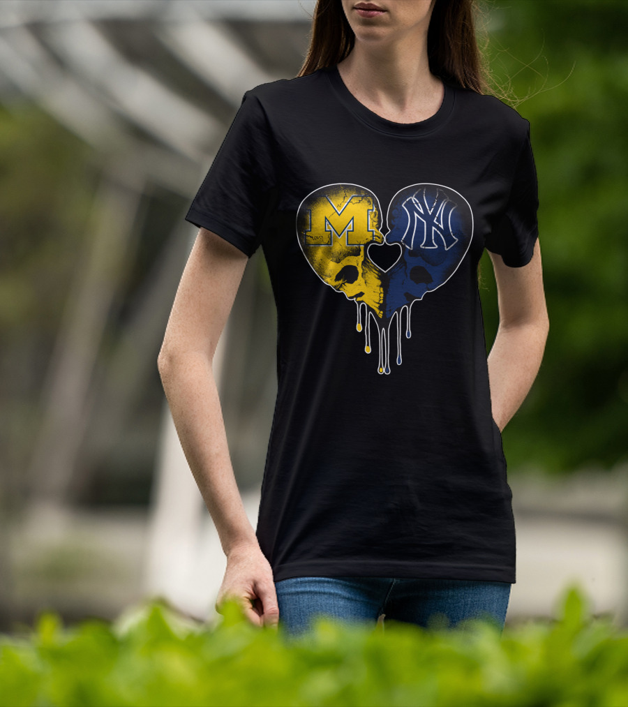 Michigan Yankees Skull Heart Love T-Shirt