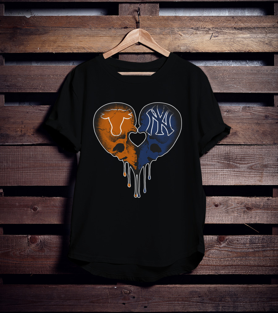 Longhorn Yankees Skull Heart Love T-Shirt