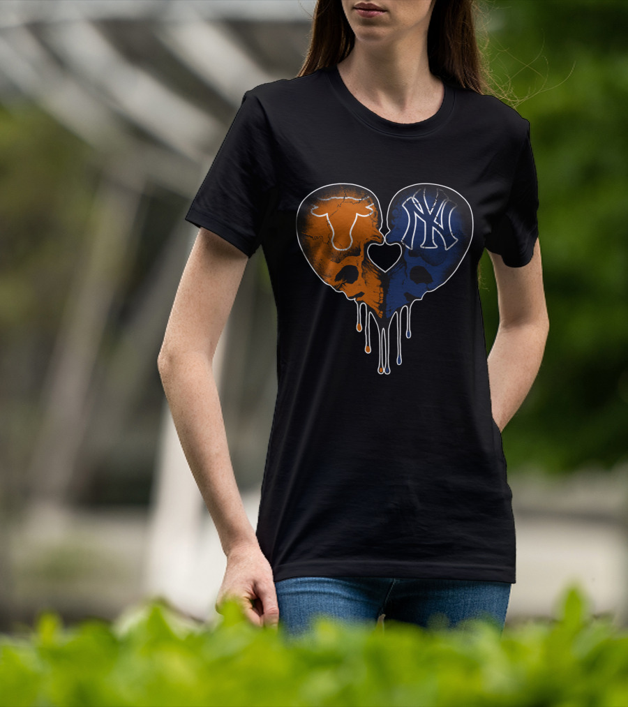 Longhorn Yankees Skull Heart Love T-Shirt