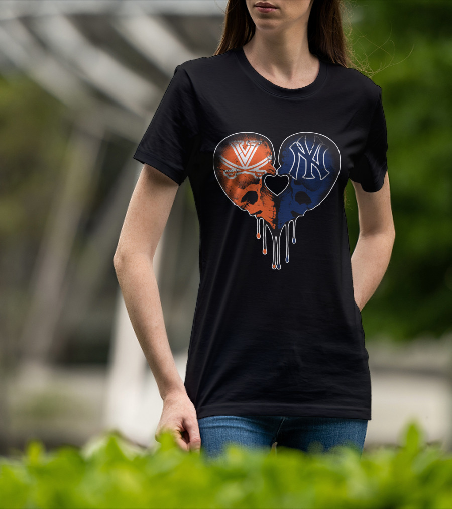 Yankees Cavaliers Skull Heart Fusion T-Shirt