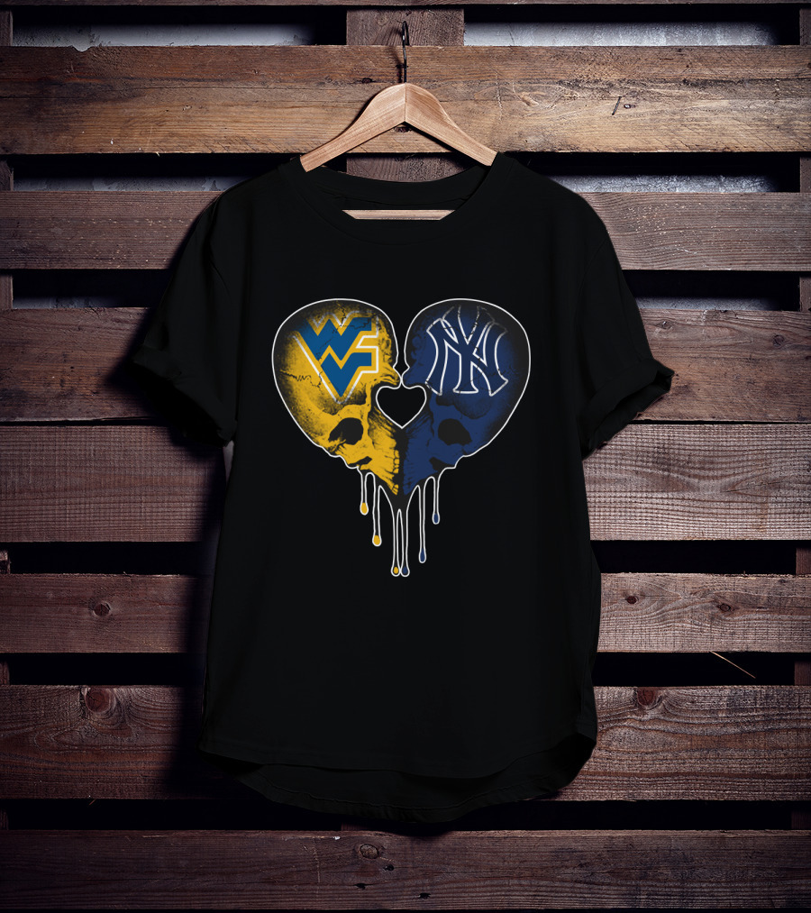 West Virginia Yankees Skull Heart WVU NY Logo Fusion Love T-Shirt