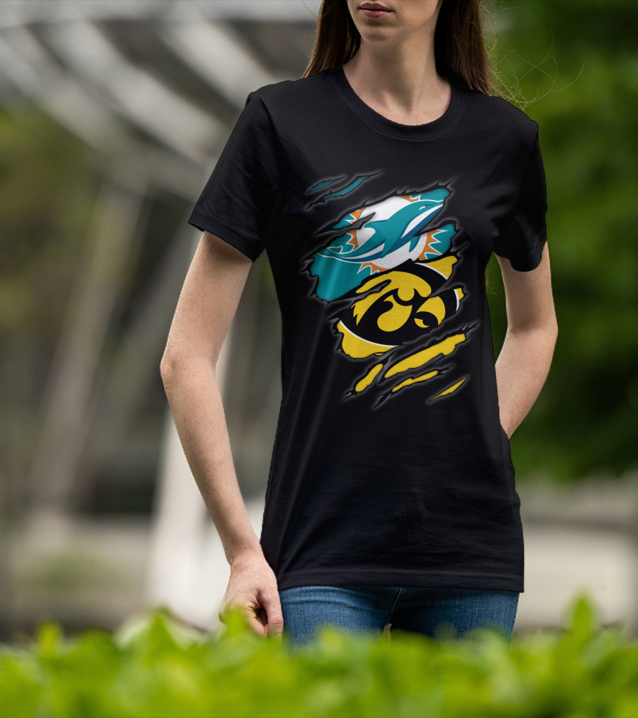 Miami Dolphins Iowa Hawkeyes Torn Claw T-Shirt