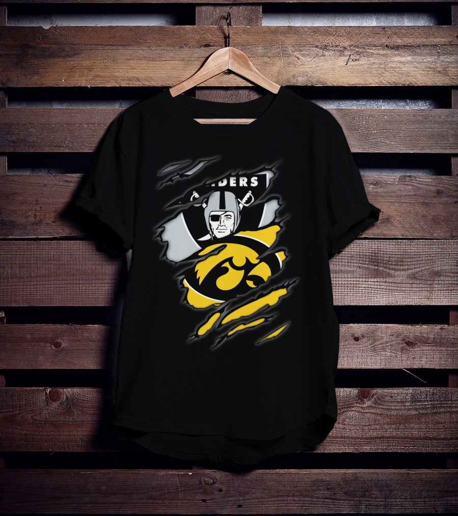 Raiders Iowa Hawkeyes Torn Claw Football Crossover T-Shirt