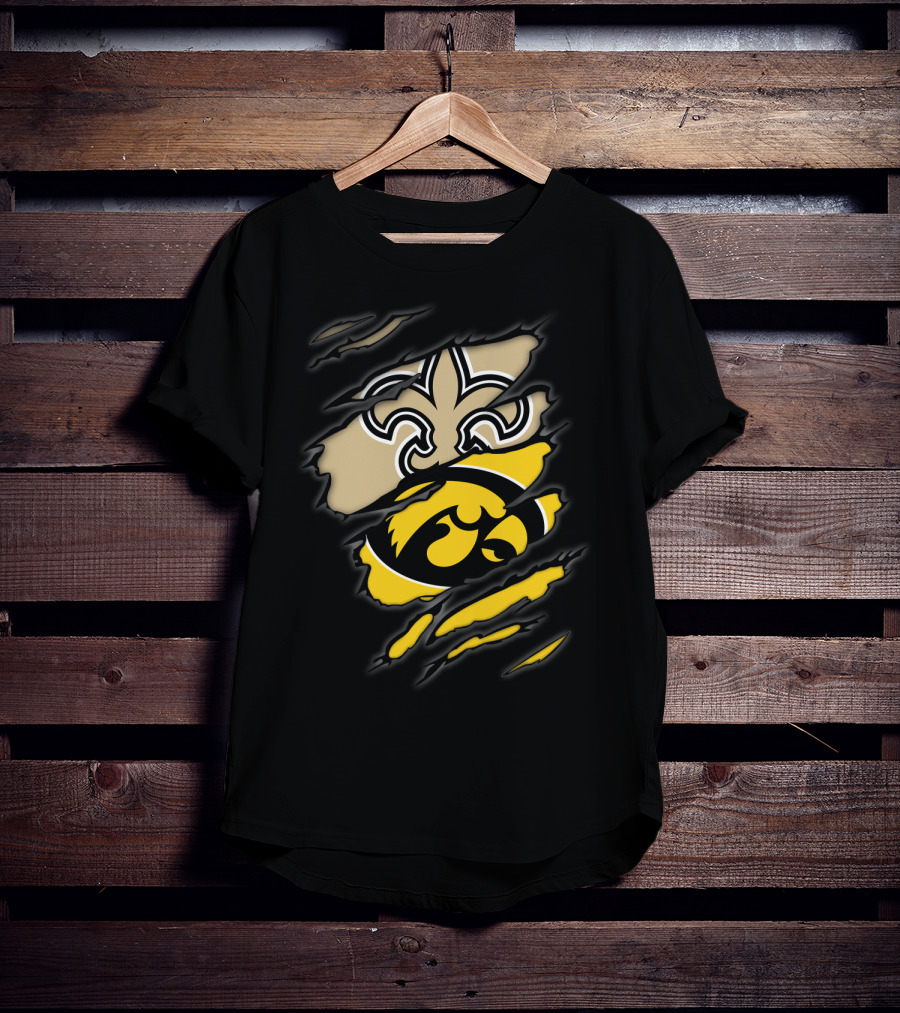 New Orleans Saints Iowa Hawkeyes Logo Mashup T-Shirt