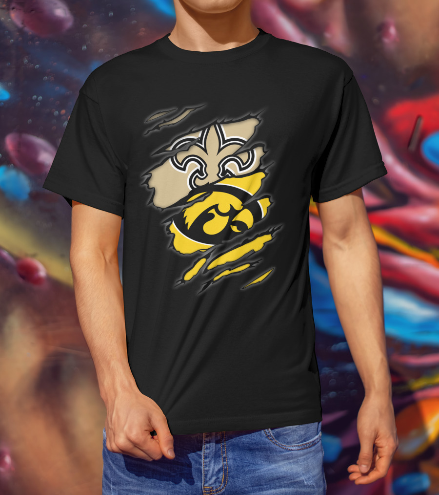 New Orleans Saints Iowa Hawkeyes Logo Mashup T-Shirt
