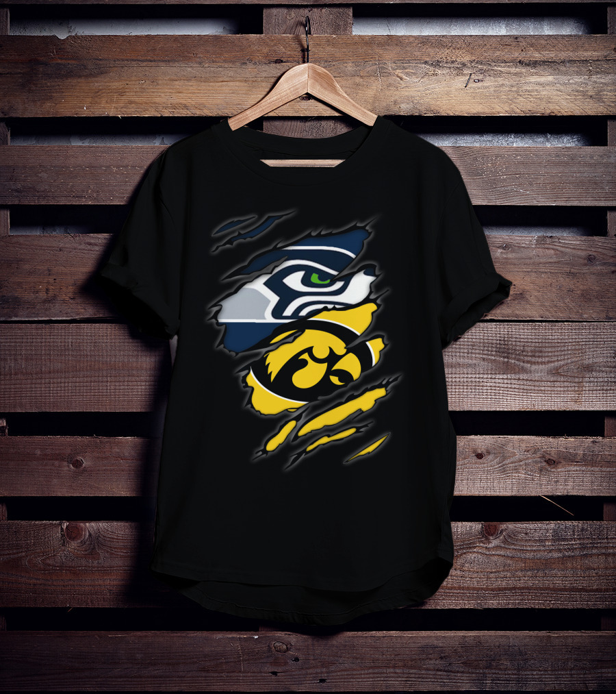 Seahawks Iowa Hawkeyes Logos Fusion T-Shirt