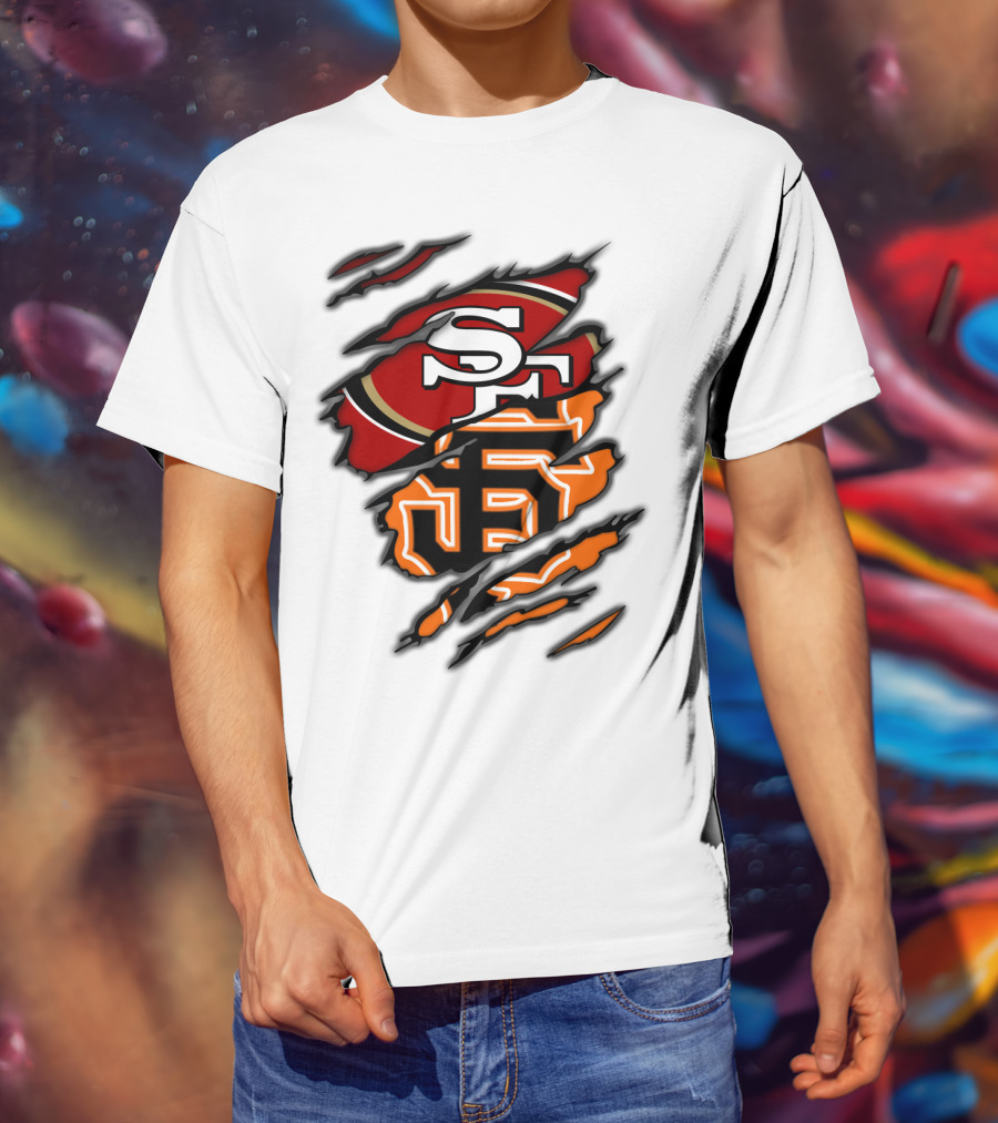 49Ers SF Giants Logos Rip T-Shirt