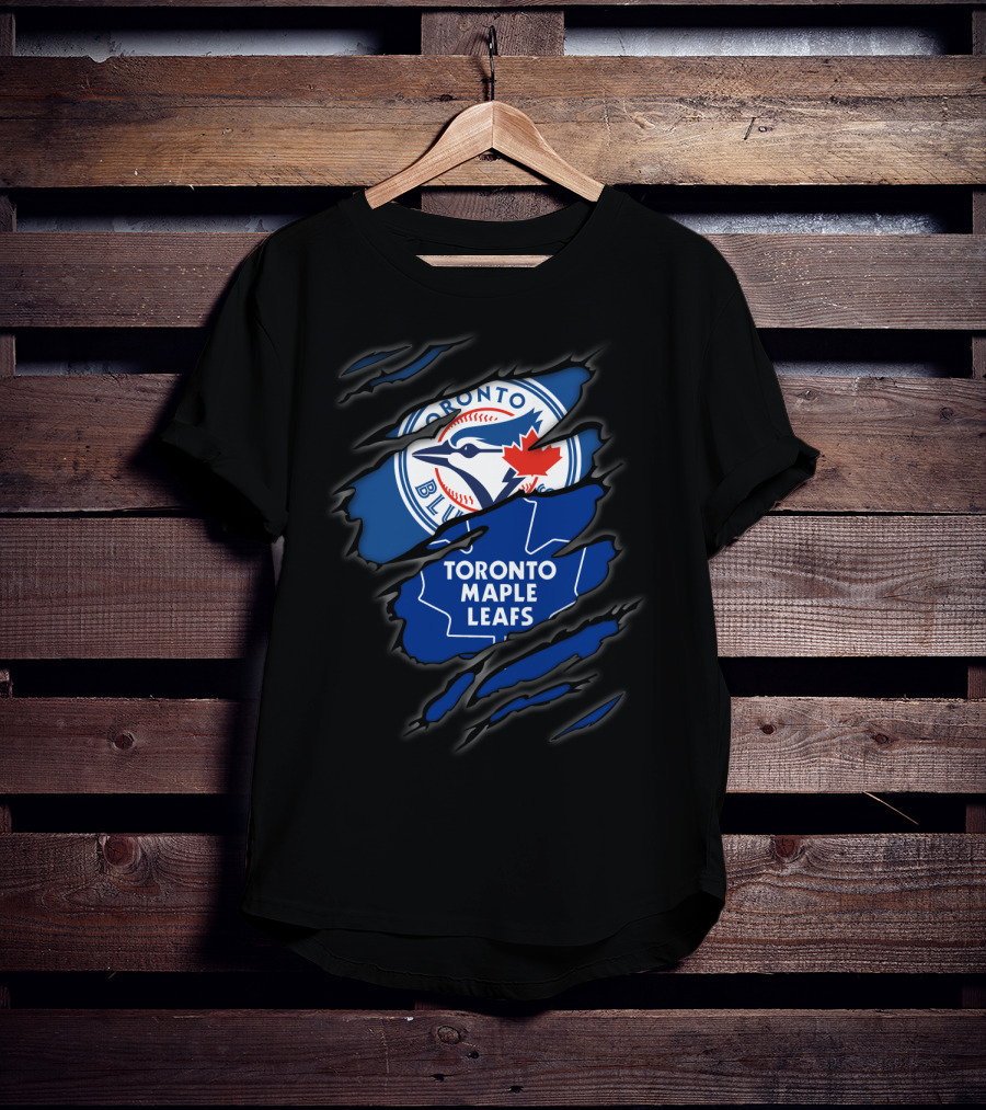 Toronto Blue Jays Toronto Maple Leafs Ripped Logo Fusion T-Shirt