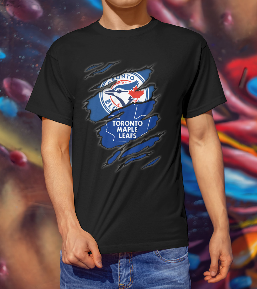Toronto Blue Jays Toronto Maple Leafs Ripped Logo Fusion T-Shirt