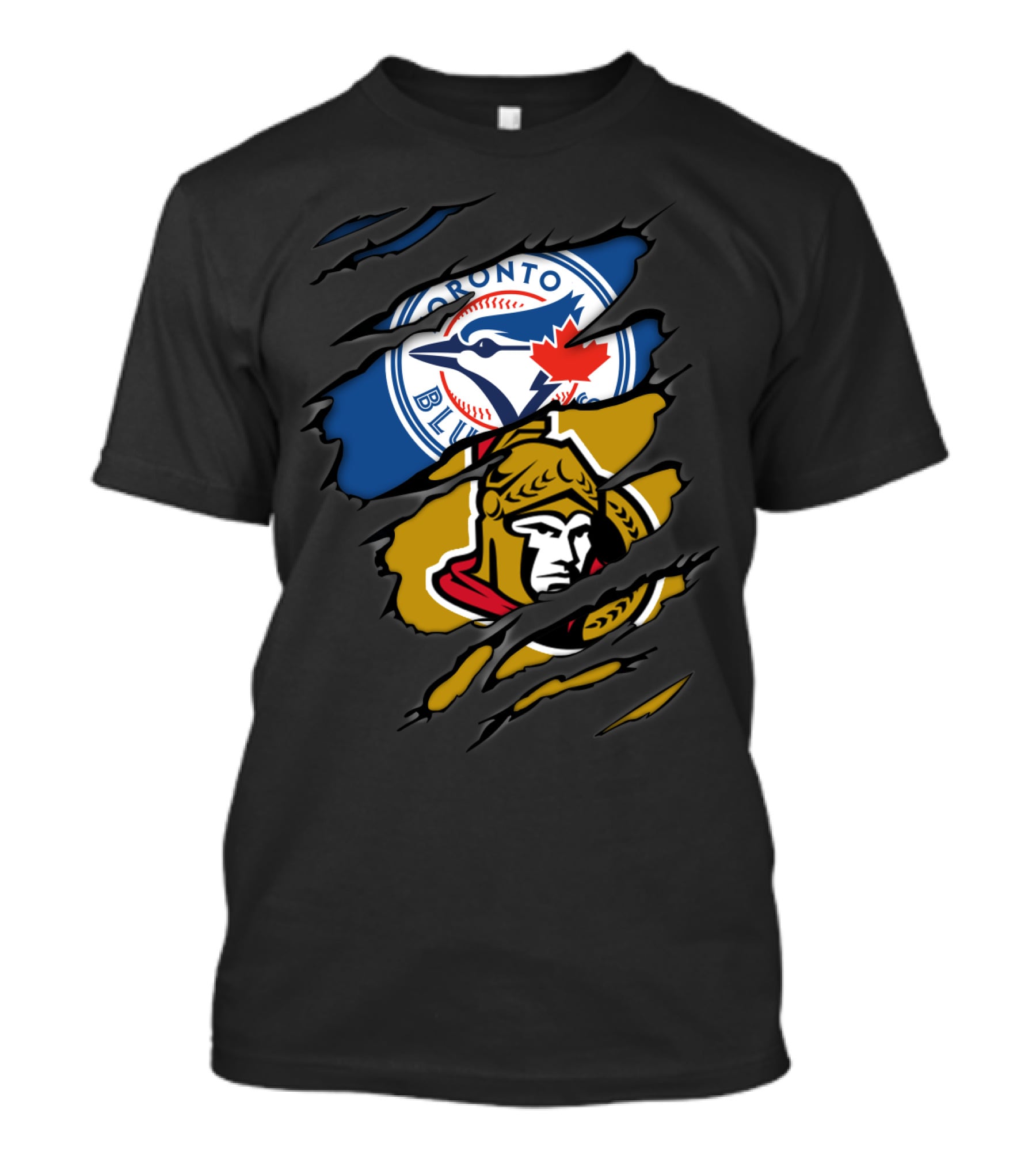 Toronto Blue Jays And Ottawa Senators Logos Torn T-Shirt