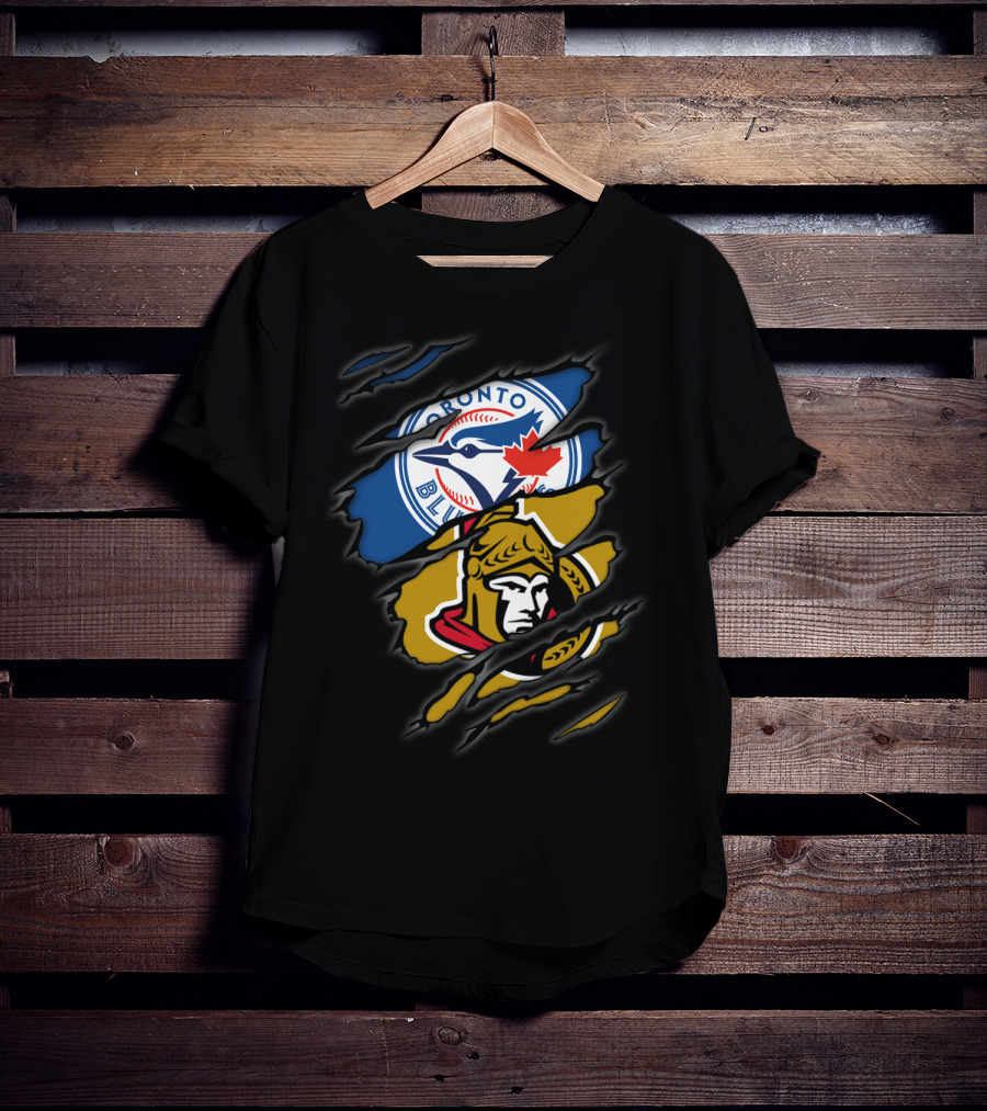 Toronto Blue Jays And Ottawa Senators Logos Torn T-Shirt