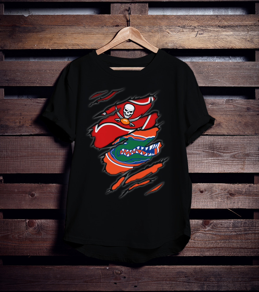 Buccaneers And Gators Dual Logo Design Featuring Pirate Flag And Alligator Head T-Shirt