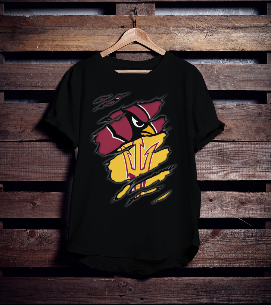 Cardinals Arizona State Sun Devils Ripped Claw Marks Logo Combination T-Shirt