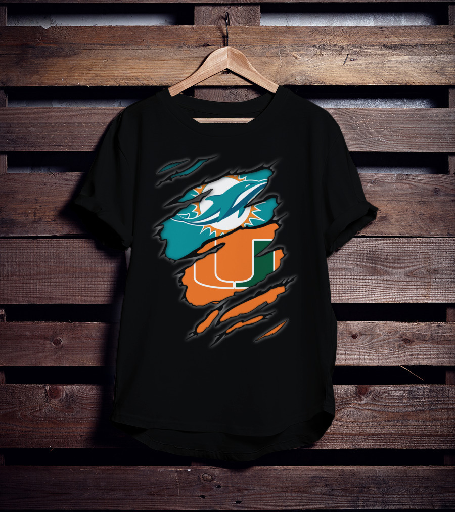 Miami Dolphins Miami Hurricanes Logo Fusion T-Shirt