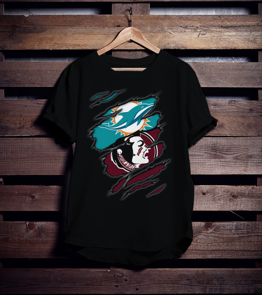 Dolphins Seminoles Ripped Logo Fusion T-Shirt