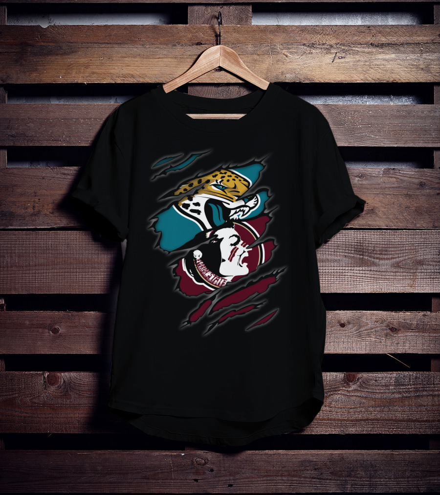 Jaguars And Seminoles Claw-Torn Logos Dual Symbol Fusion T-Shirt