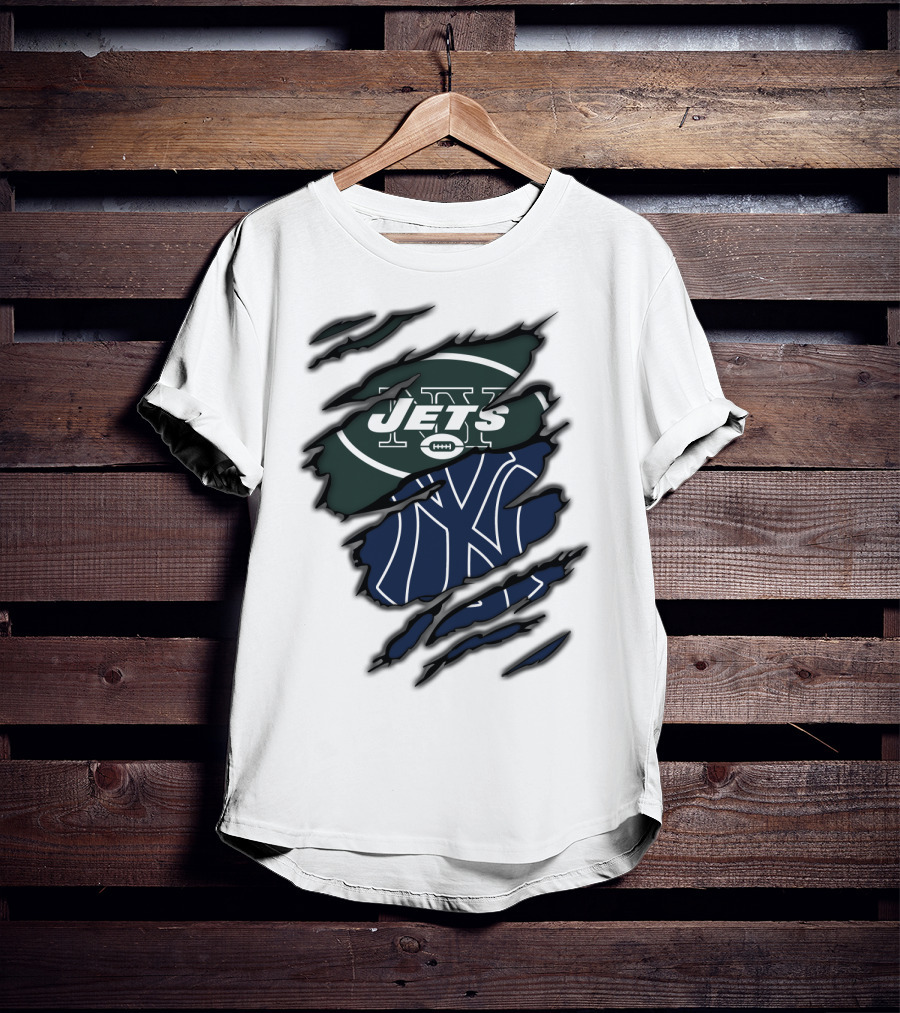 Jets Yankees Logo Torn Ripped T-Shirt