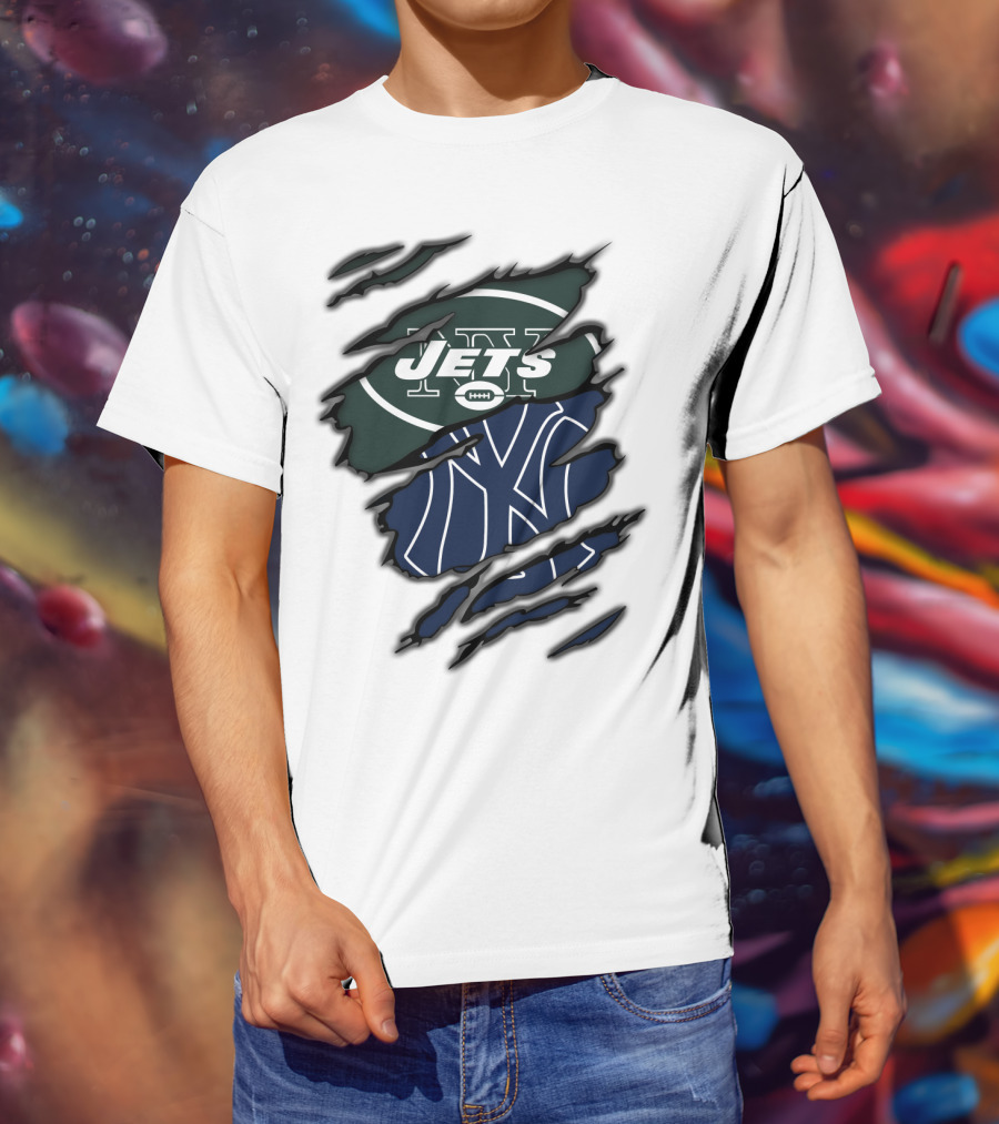 Jets Yankees Logo Torn Ripped T-Shirt