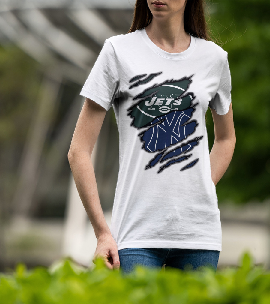 Jets Yankees Logo Torn Ripped T-Shirt