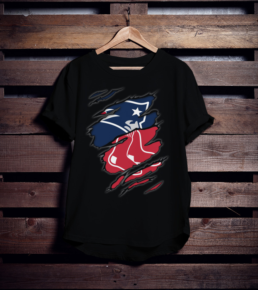 Patriots Red Sox Torn Logo Fusion T-Shirt