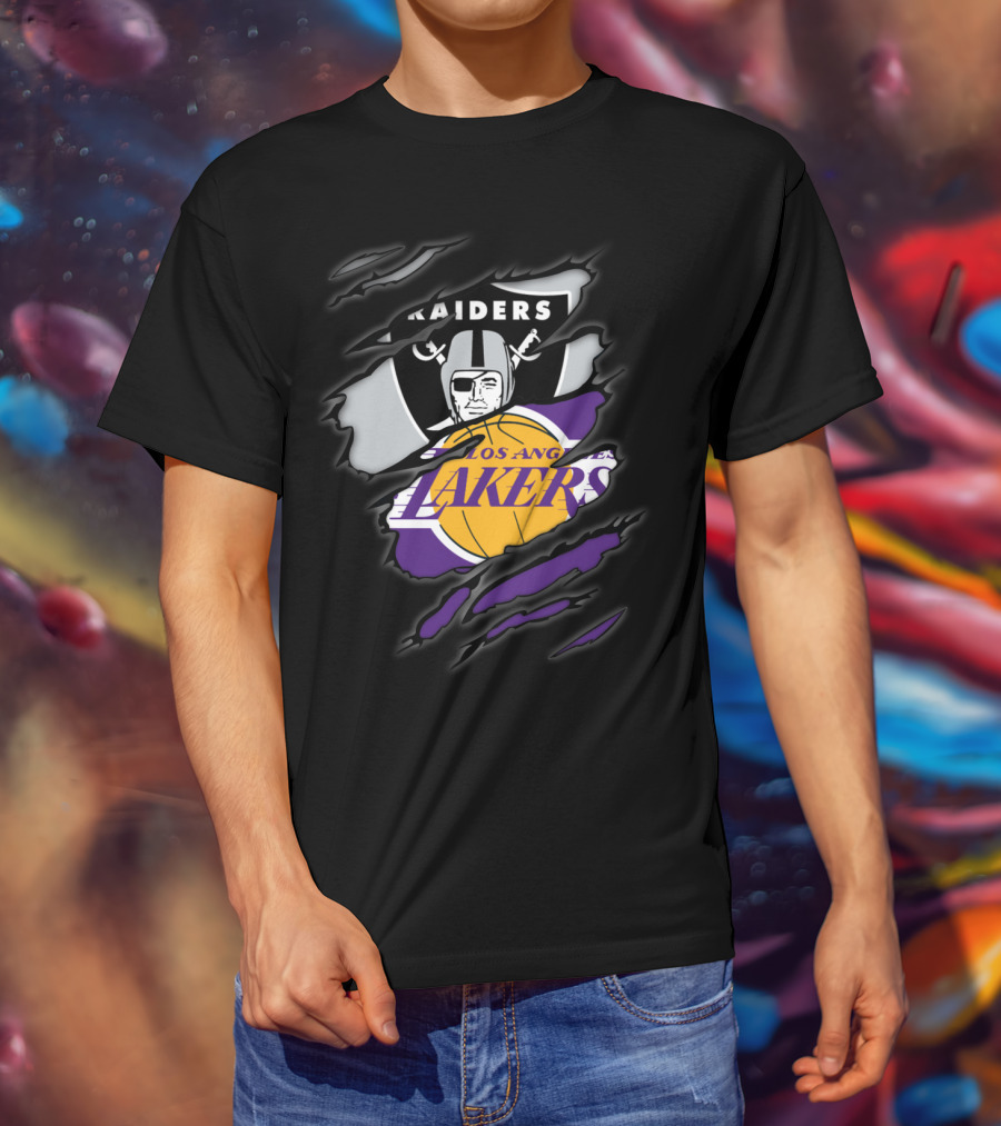Raiders Los Angeles Lakers Logo Mashup T-Shirt