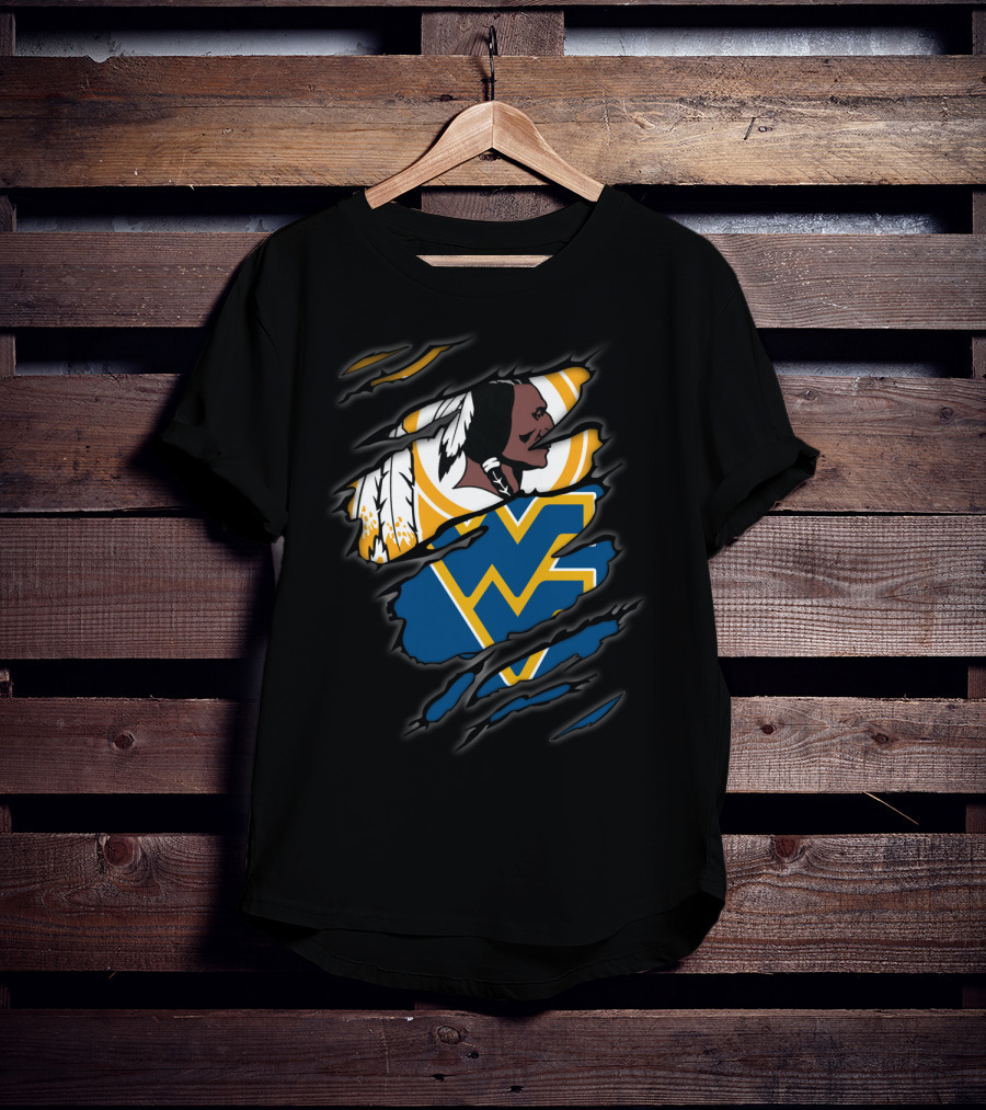 Redskins Wv Mountaineers Tribal Logo Rip T-Shirt