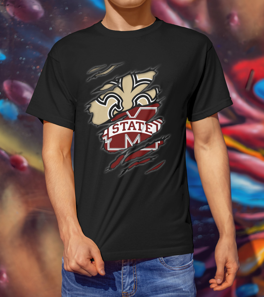 Saints Fleur-de-Lis Meets Mississippi State Bulldogs T-Shirt