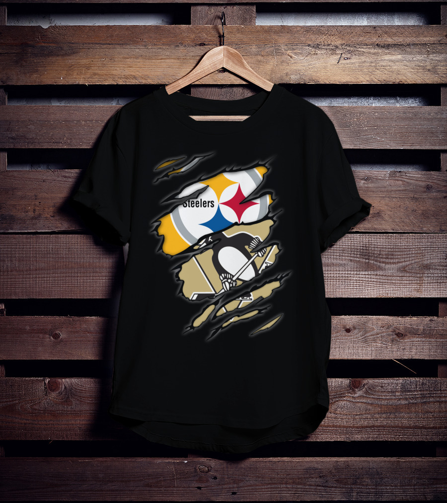 Steelers Penguins Logos Ripped T-Shirt