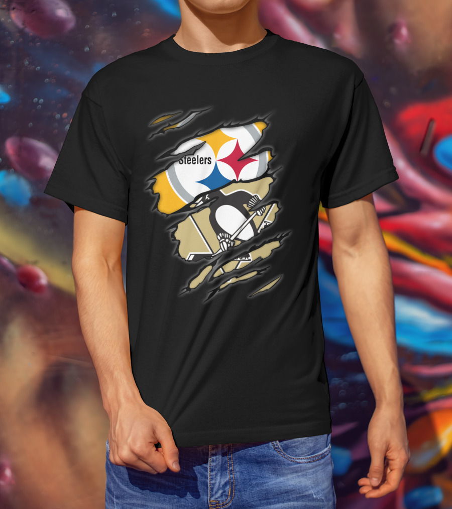 Steelers Penguins Logos Ripped T-Shirt