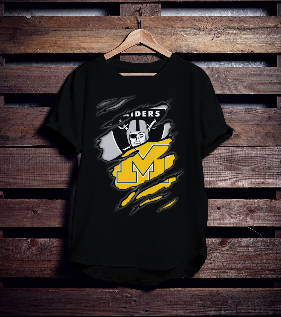 Raiders Oakland Helmet With Michigan Block M Fusion T-Shirt
