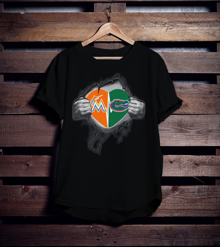 Marlins Gators Heart Split Logo Combo T-Shirt