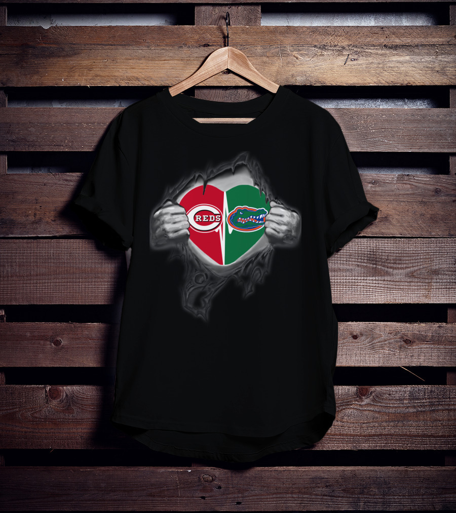 Cincinnati Reds Florida Gators Team Heart Fusion T-Shirt