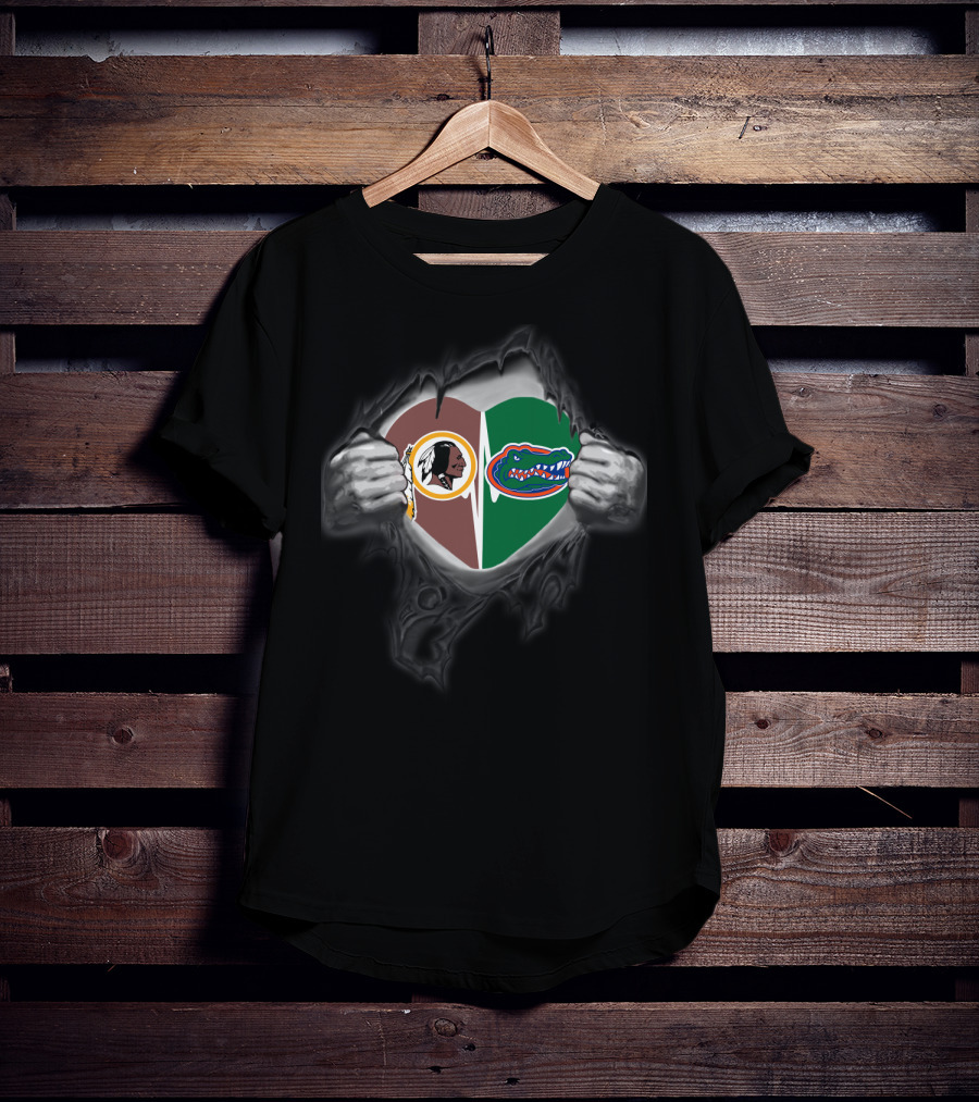 Redskins Gators Heart-Shaped Logo Mashup T-Shirt