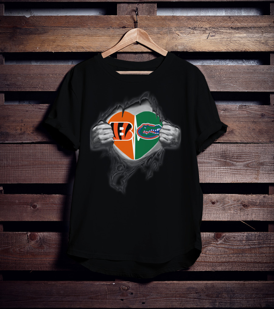 Bengals Gators Heart Logo Split With Tear Effect T-Shirt