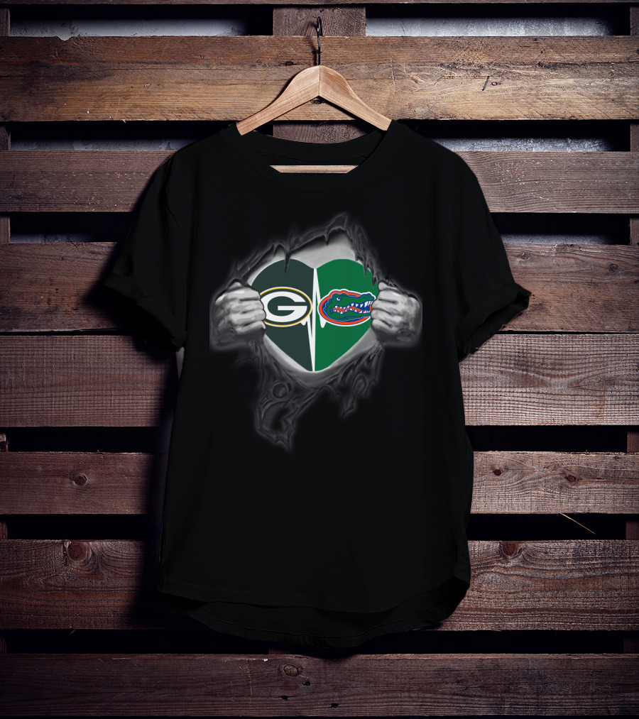 Packers And Gators Heart Logo Combination T-Shirt