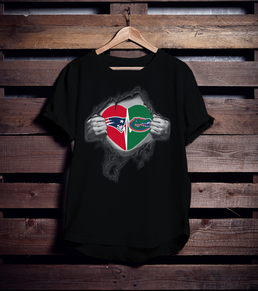Patriots Gators Split Heart Dual Loyalty Fan T-Shirt