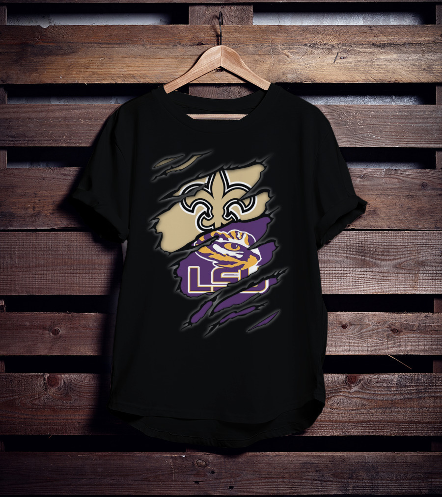 Saints Fleur-de-Lis And LSU Tigers Logo Fusion T-Shirt