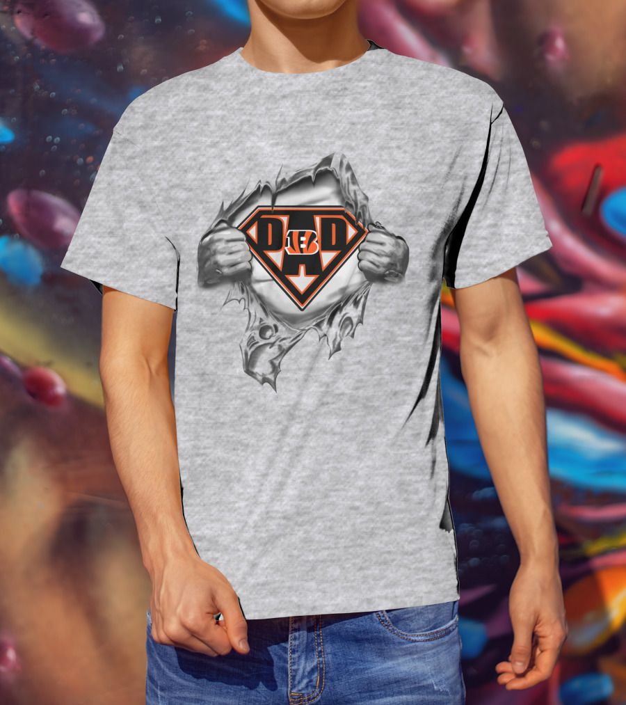 Bengals Super Dad Hero Emblem With Tiger Stripe T-Shirt