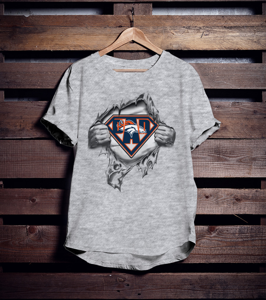 Superman Ripping Open To Reveal Broncos T-Shirt