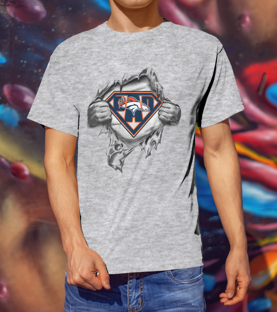 Superman Ripping Open To Reveal Broncos T-Shirt