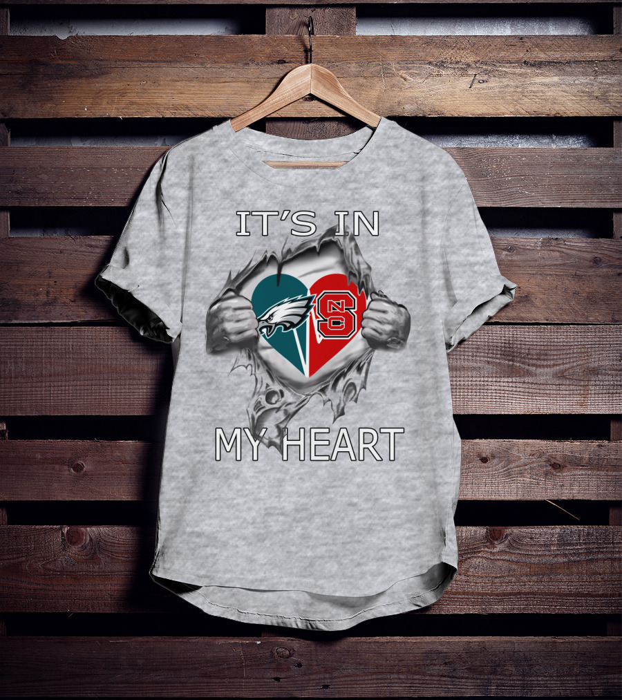 It's IN My Heart Philadelphia Eagles NC State Logo Heart Gray Background T-Shirt