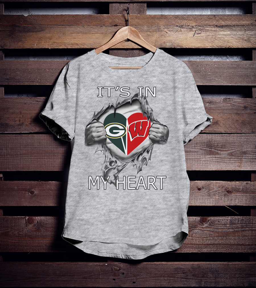 Packers Badgers It's In My Heart Green Bay Wisconsin Football T-Shirt