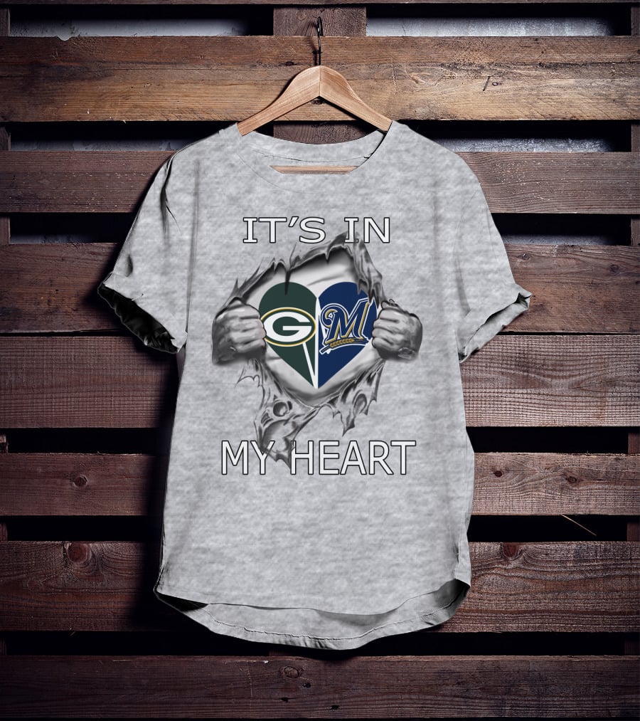 Packers Brewers Logo In Torn Heart It's In My Heart T-Shirt