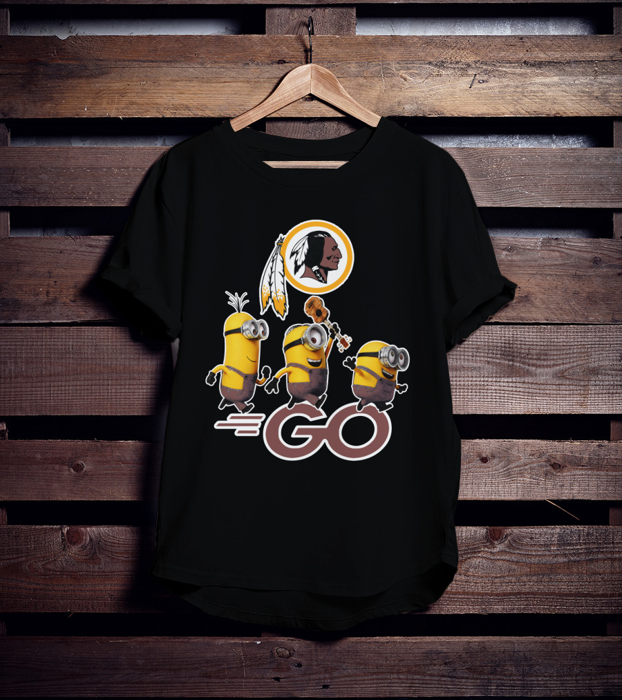 Minions Go Redskins Fan Logo With Ukulele And Feathers T-Shirt