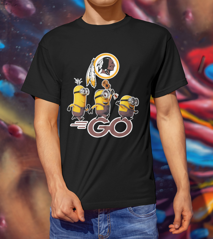 Minions Go Redskins Fan Logo With Ukulele And Feathers T-Shirt