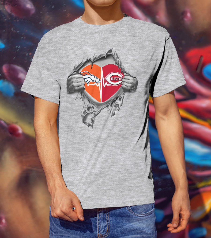 Broncos Reds It's In My Heart Broncos Reds Heartbeat T-Shirt