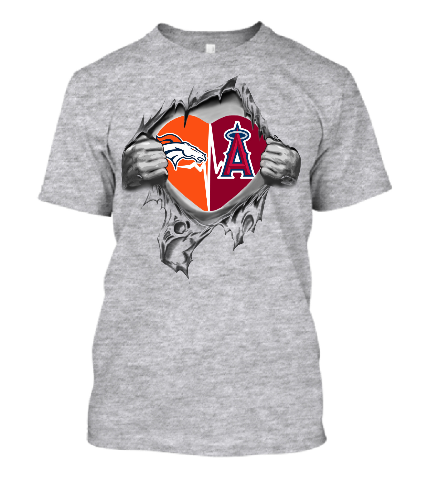 Broncos Angels Heart Broncos Teams Logo Fusion T-Shirt