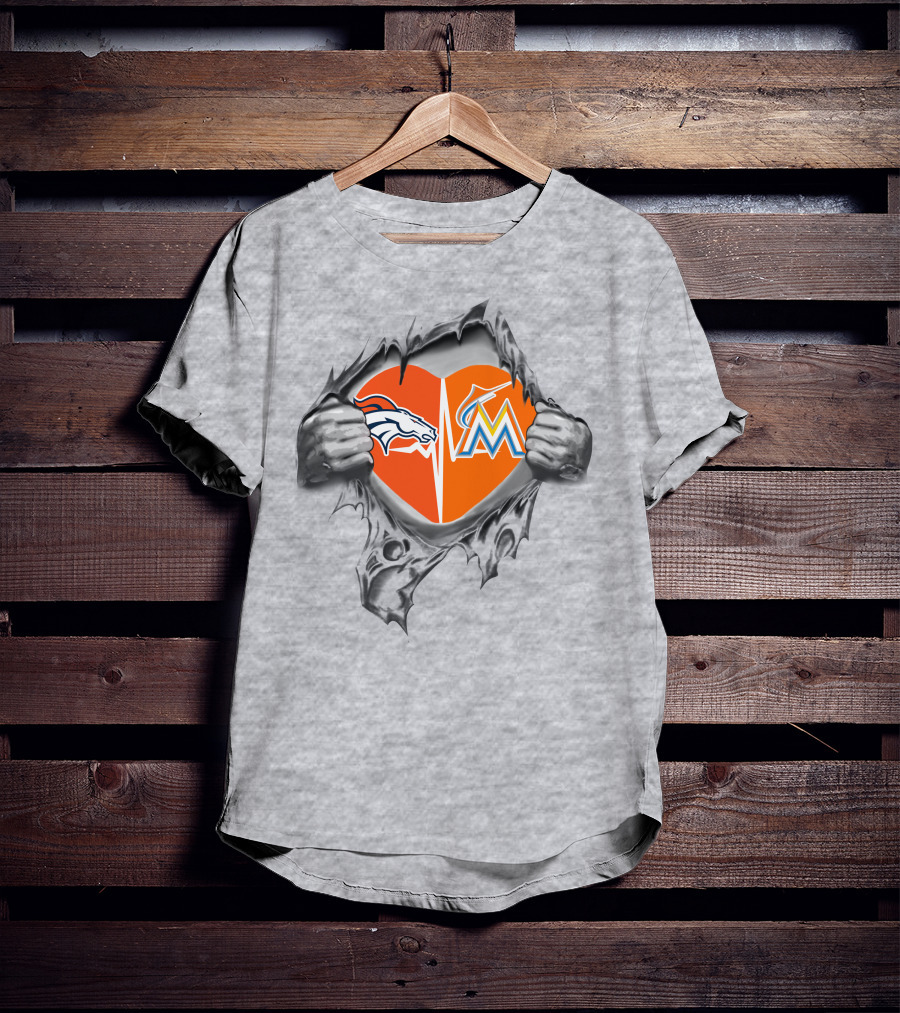 Broncos Marlins Heart Denver Miami Fan Passion T-Shirt